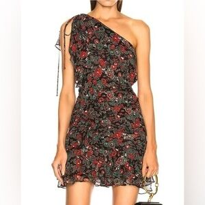 Veronica Beard Ballard print silk one sleeve ruffle mini dress